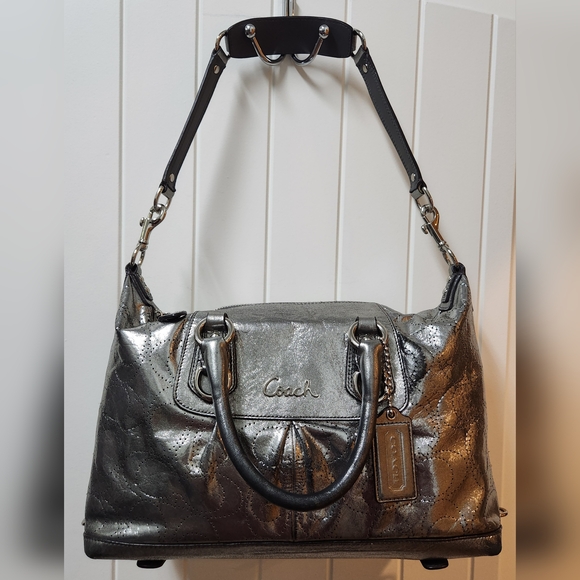 COACH Ashley Perforated Metallic Gunmetal Leather Satchel SALE SALE SALE!!! - Picture 13 of 16